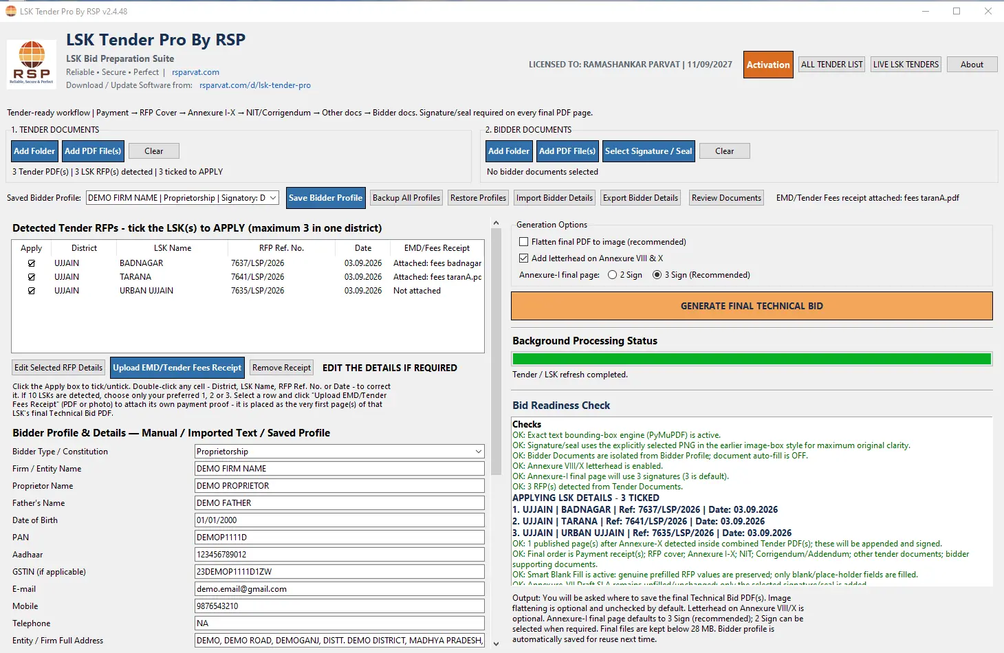 LSK Tender Pro By RSP software screenshot